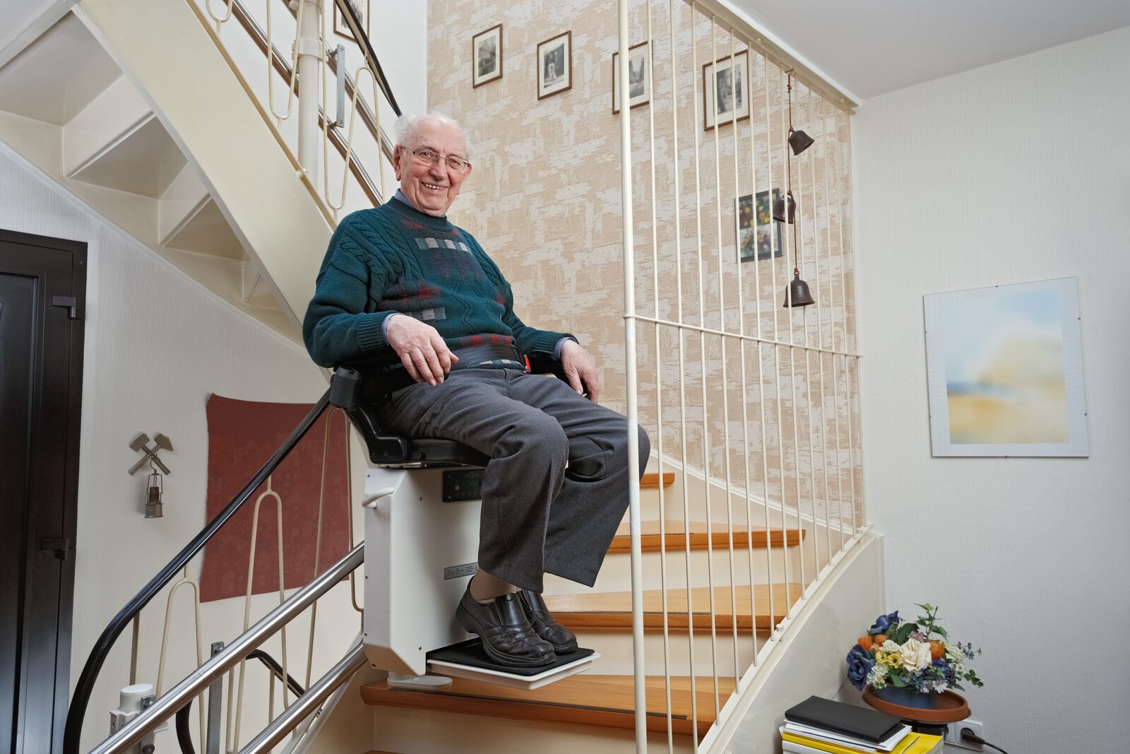 Curved-rail stairlift installed in a domestic Irish home